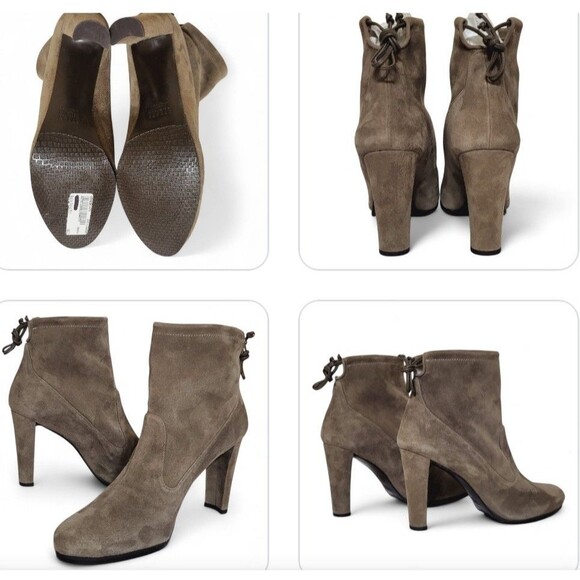 STUART WEITZMAN Size 11.5 Mitten Taupe Suede "Perfection" Ankle Booties $595 - Picture 8 of 8